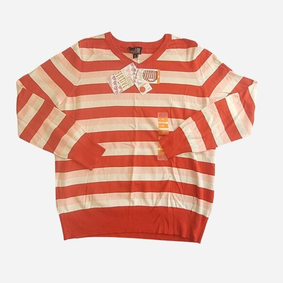 Feeling Festive NWT Medium V Neck Long Sleeve sweater in Striped Red, pink - Picture 1 of 5